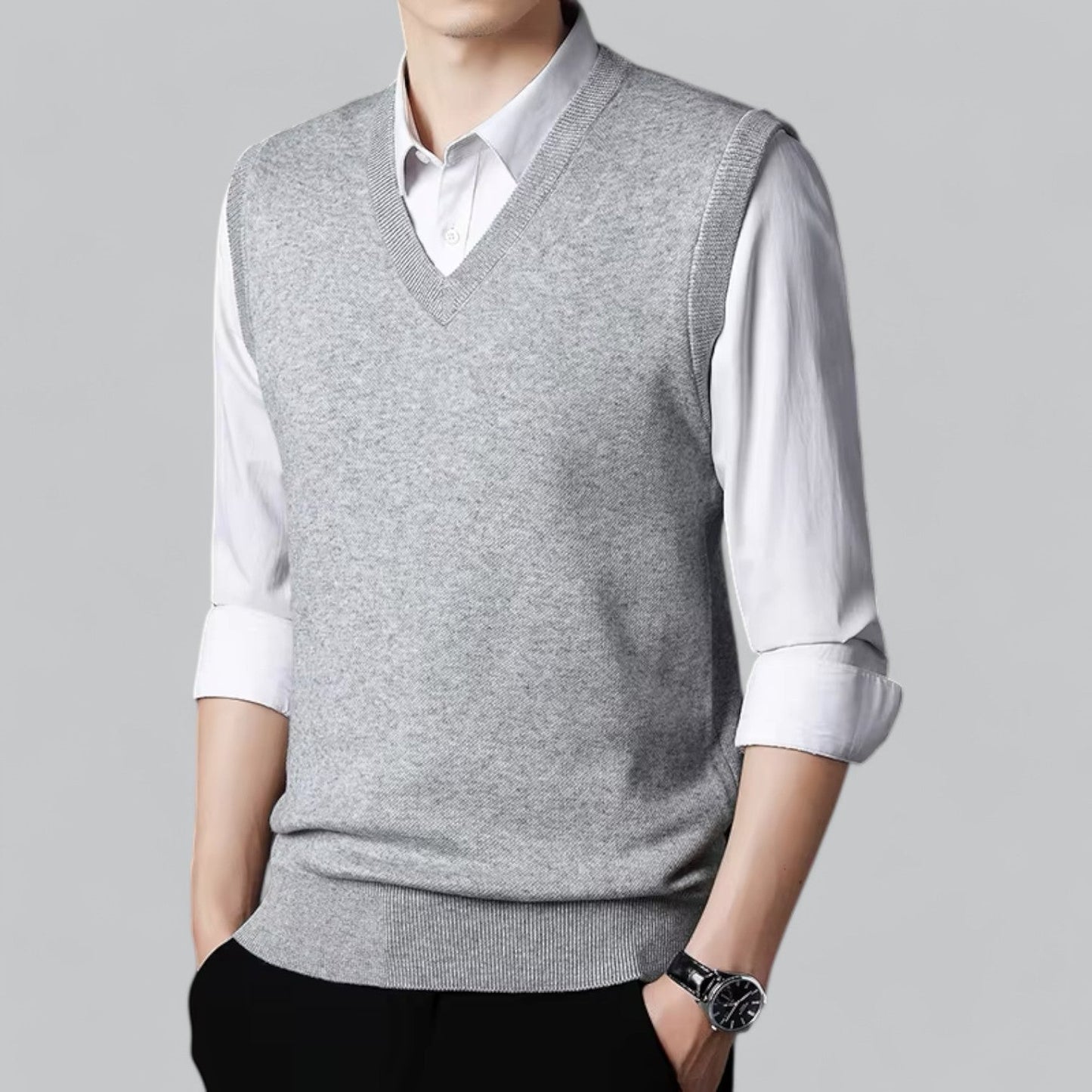 Bodywarmer en Maille Homme | Col V Classique | Élégance Superposée