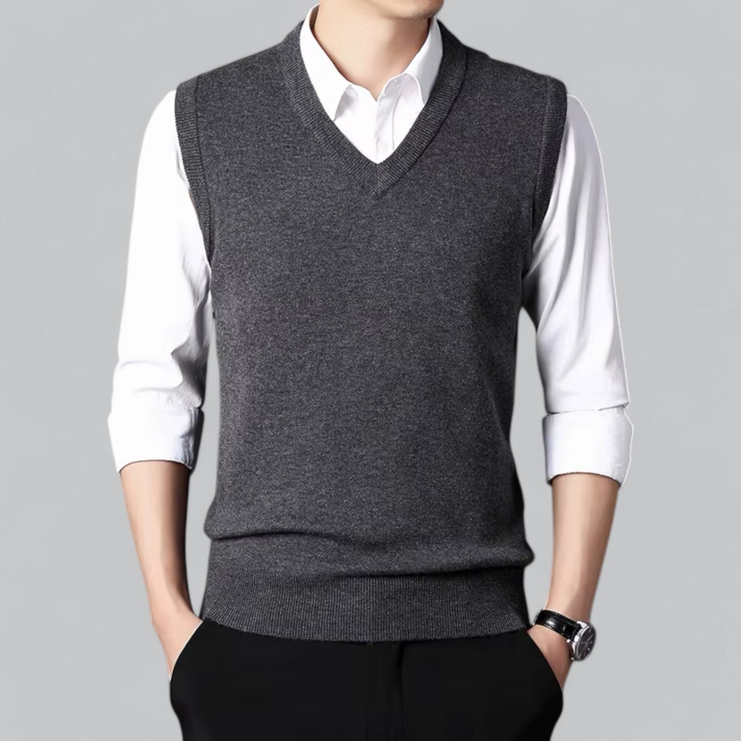 Bodywarmer en Maille Homme | Col V Classique | Élégance Superposée