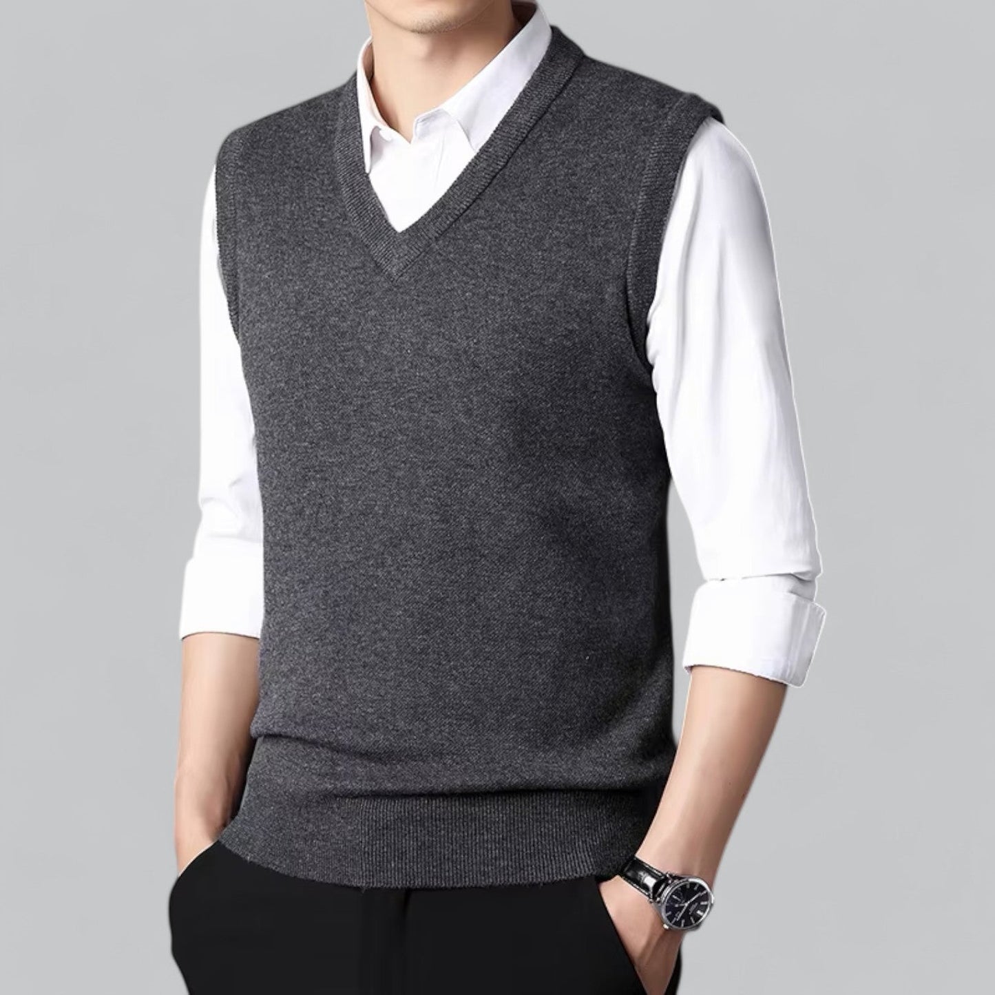 Bodywarmer en Maille Homme | Col V Classique | Élégance Superposée