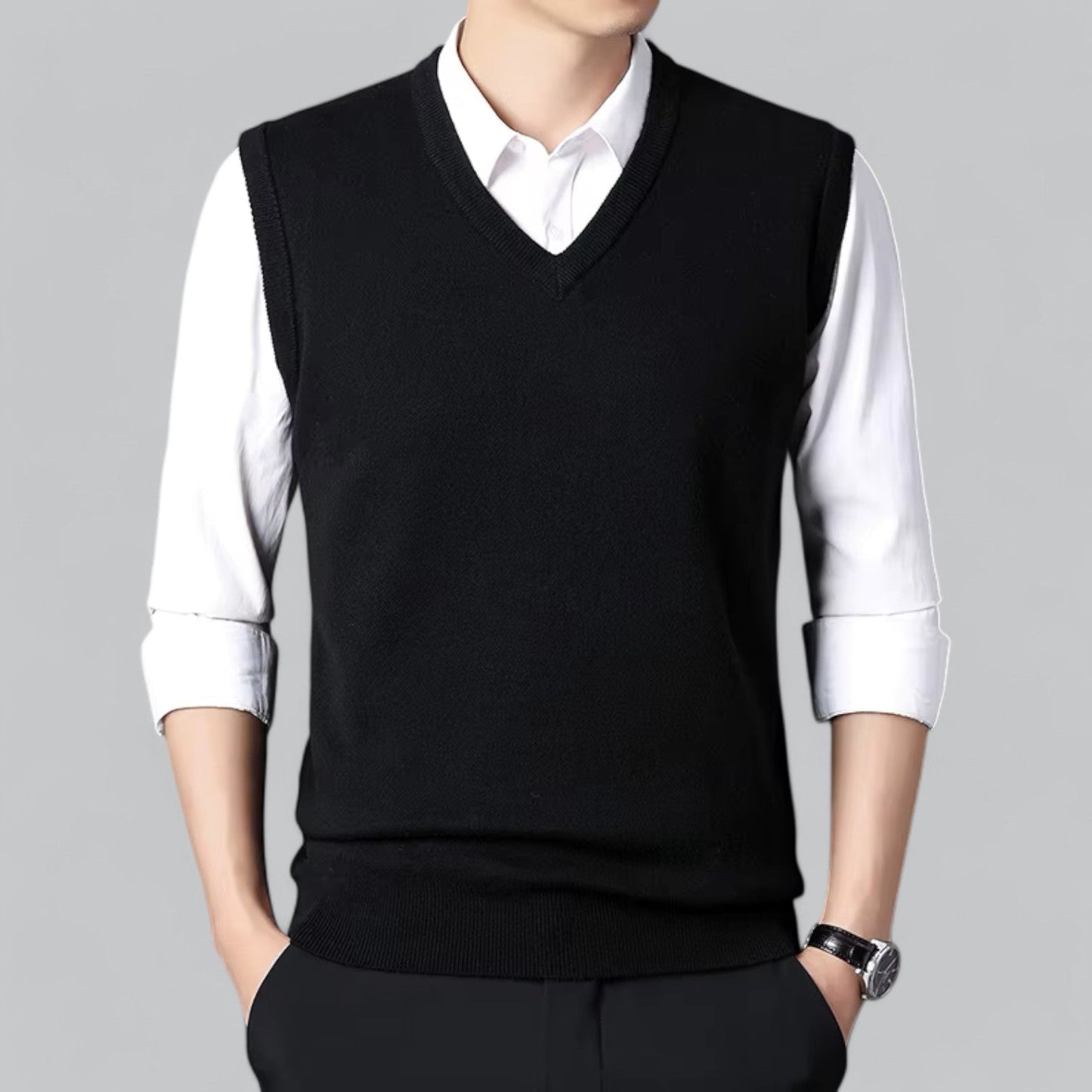 Bodywarmer en Maille Homme | Col V Classique | Élégance Superposée