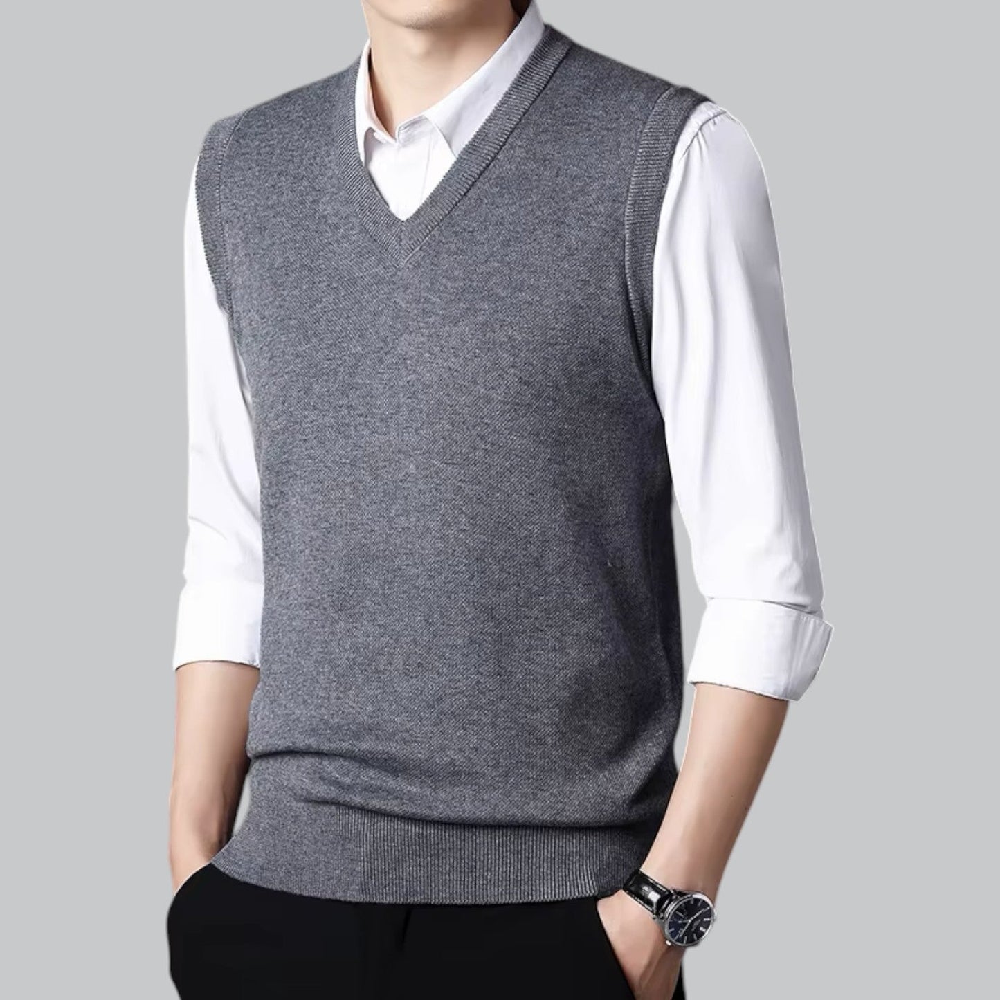 Bodywarmer en Maille Homme | Col V Classique | Élégance Superposée