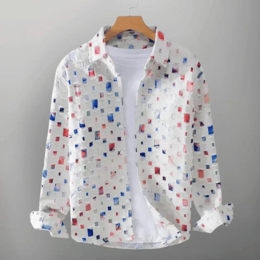 Chemise Imprimé Rétro Homme | Blocs Colorés | Style Artistique & Décontracté